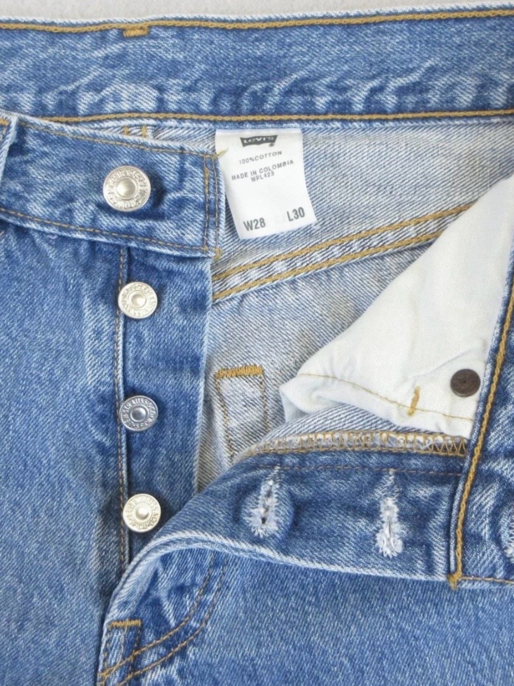 Levi's 501 Jeans Mens 28x30 (Actual 27x28) Blue Vintage Button Fly Straight Leg - Picture 4 of 6